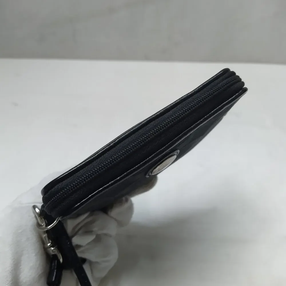 Coach Signature Black Canvas Credit Card Zip Around Square Wristlet Wallet